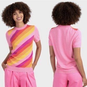 Trina Turk Pink Short Sleeve Diagonal Stripe Knit Top